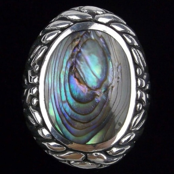 Big Boxed Designer Sterling Silver Abalone Ring size 9